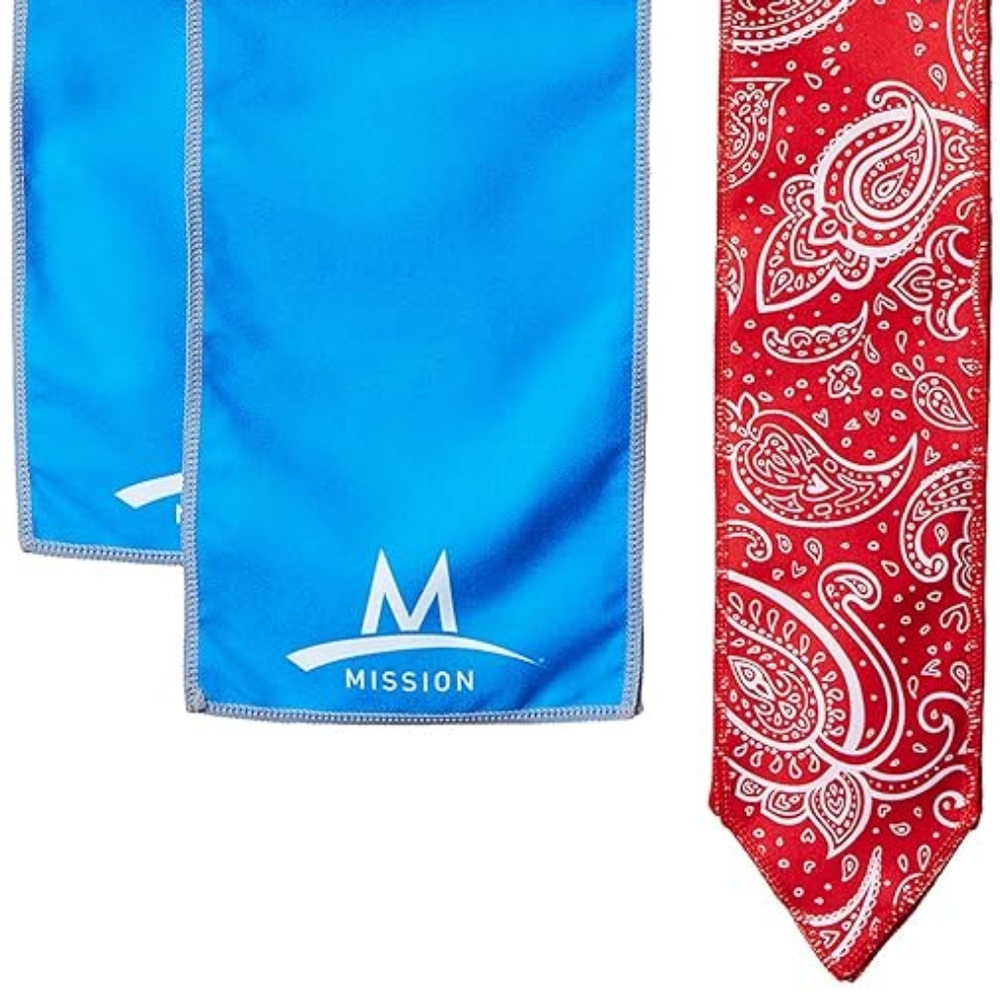 Mission Cooling Towel Combo 2 Towels 8"x30" & 1 Headband - Blue + Red NWT